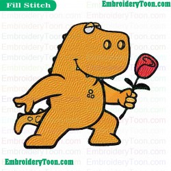 Baby Crocodile Holding Flower Embroidery Design