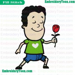 Boy Holding Flower Embroidery Design 02