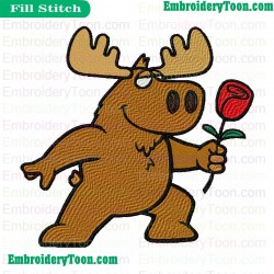 Buffalo Holding Flower Embroidery Design