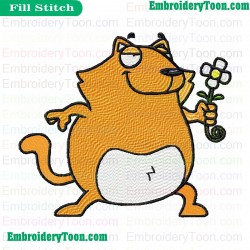 Cat Holding Flower Embroidery Design