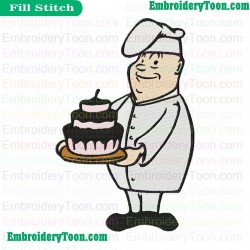 Chef Holding Cake Embroidery Design