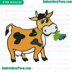 Cow Holding Flower Embroidery Design 02