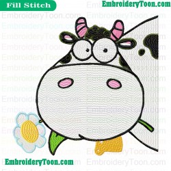 Cow Holding Flower Embroidery Design 03