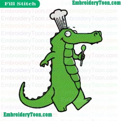 Crocodile Chef Holding Spoon Embroidery Design