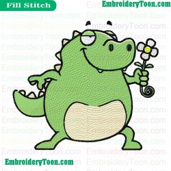 Crocodile Holding Flower Embroidery Design