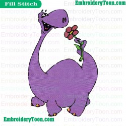Dinosaur Holding Flower Embroidery Design