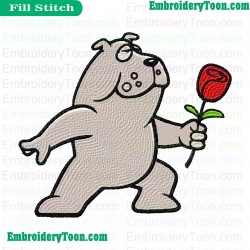 Dog Holding Flower Embroidery Design