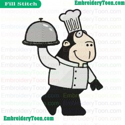 Gorilla Chef Holding A Dish Embroidery Design