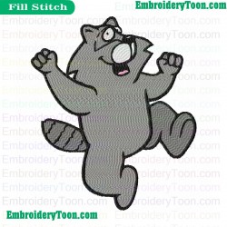 Happy Raccoon Embroidery Design 02