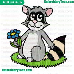 Happy Raccoon Holding Flower Embroidery Design