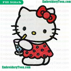 Hello Kitty Drinking Juce Embroidery Design