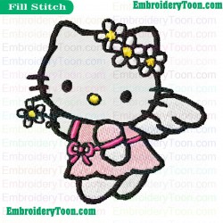 Hello Kitty Withe Flower Embroidery Design