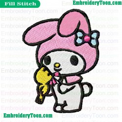 My Melody Withe Birde Embroidery Design