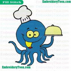 Octopus Chef Embroidery Design 03