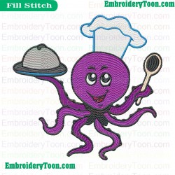 Octopus Chef Embroidery Design