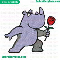 Rhinoceros Holding Flower Embroidery Design