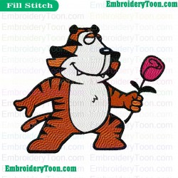 Tiger Holding Flower Embroidery Design