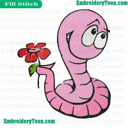 Worm Holding Flower Embroidery Design