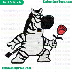 Zebra Holding Flower Embroidery Design