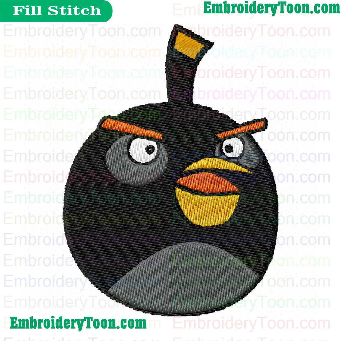 Black Bird Angry Birds Embroidery Design